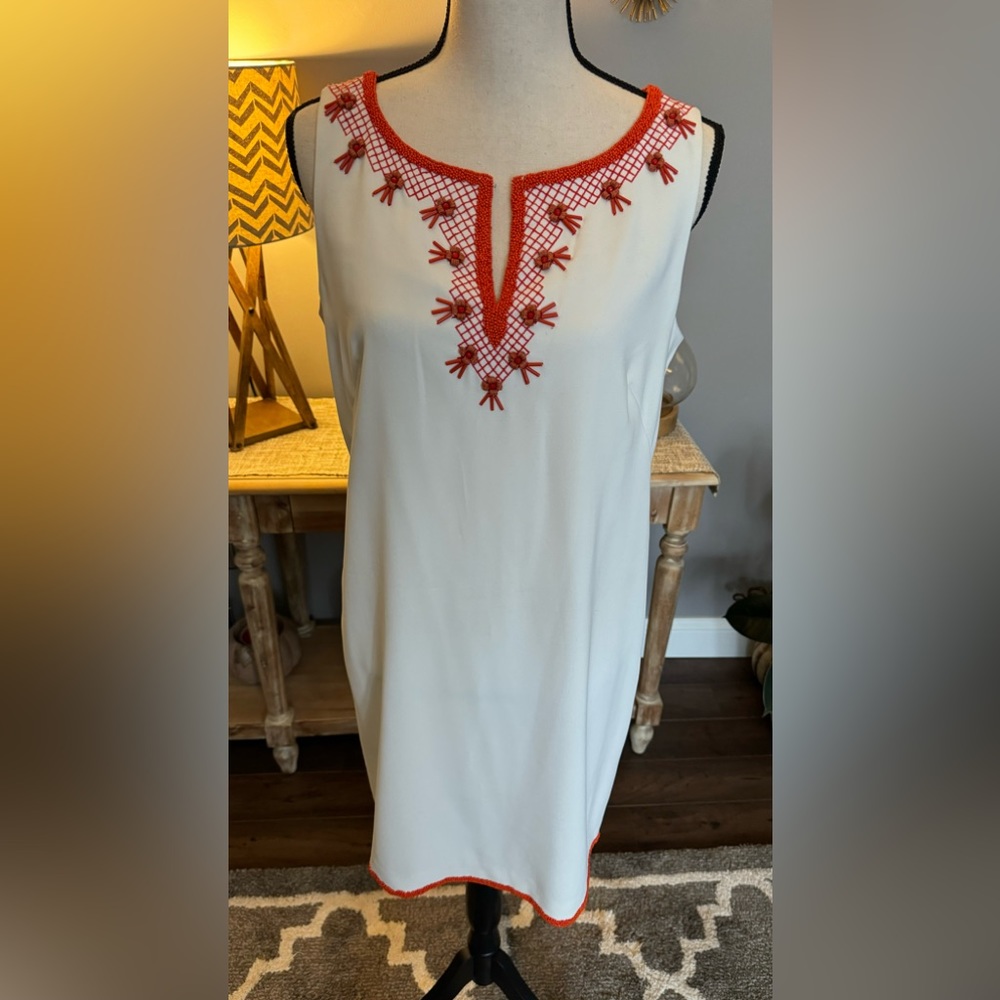 Ann Taylor white/coral bead dress NWOT tags 8